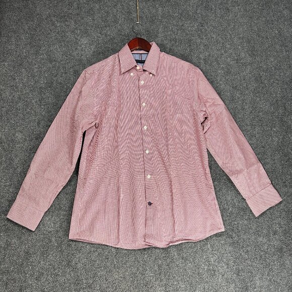 Tommy HIlfiger Shirt Mens 15.5 Button Down Slim Fit Non Iron Red Check - Picture 1 of 8